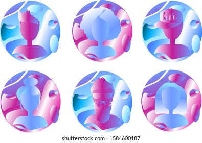 Colorfull avatar icon set.  Liquid style icons. Vector illustration for social network