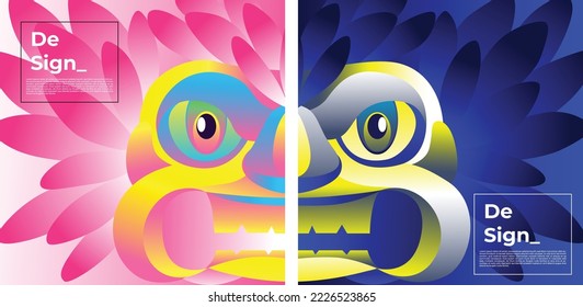 Colorfull background. tiki face design with gradient of colors .Tiki face background template with Dummy Text for Web Design, Landing Pages, posters and Printables