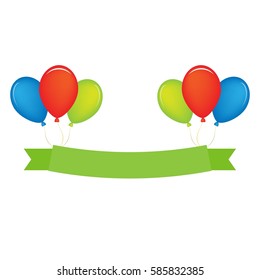 Colorfull balloons with a green ribbon. Isolated on white background. Red, green, vector balloons for greeting card design decoration.