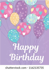 Colorfull baloons. Happy birthday greeting card. Vector flat dsign.