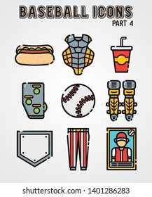 Colorfull baseball icons with simple style