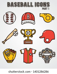Colorfull baseball icons with simple style
