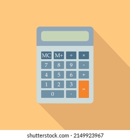 Colorfull calculator icon with long shadow on orange background. Flat design. Vector Illustration.