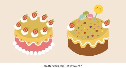 colorfull cartoon birthday cake vector with candy, strawberry, Great for birthday parties, textiles, banners, wallpapers, wrapping - vector design