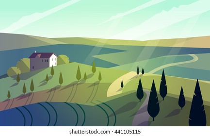 Colorfull Cartoon Flat Landscape Vector Illustration