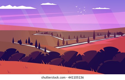 Colorfull cartoon flat landscape vector illustration