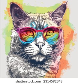 A colorfull cat face vector art