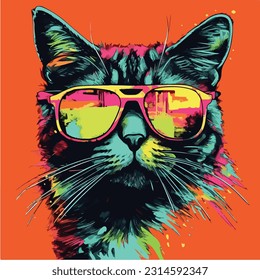 A colorfull cat face vector art