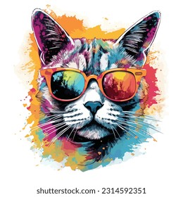 A colorfull cat face vector art