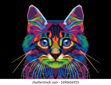 colorfull cat on wpap pop art