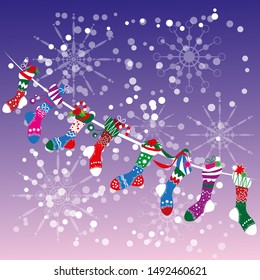Colorfull Christmas socks pattern. Vector illustration.