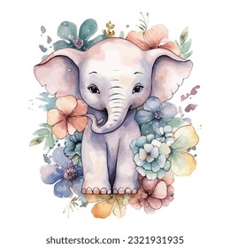 Colorfull clip art watercolor, Cartoon Baby Elephant