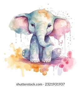 Colorfull clip art acuarela, Cartoon Baby Elephant