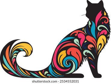 Gato lindo colorido con el fondo blanco
