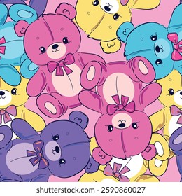 colorfull Cute Teddy Bear pattern seamless, vector illustration Hand Drawn Cute print design for kids, newborn, nursery