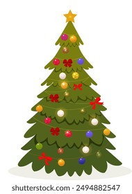 Colorfull decorated Christmas and new year tree. Vector illustration	