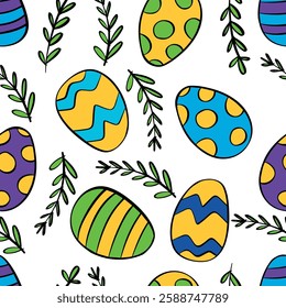 colorfull easter eggs on white background seamless pattern 