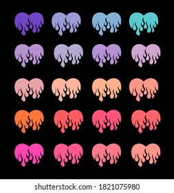 Colorfull fire heart vector illustration set