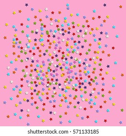 colorfull flat vector cream texture sprinkles topping stars as confectionery sweet or confetti on pink glaze background