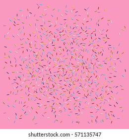 colorfull flat vector cream texture sprinkles topping as confectionery sweet or confetti on pink glaze background