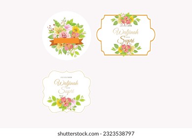 colorfull floral and leaves label design