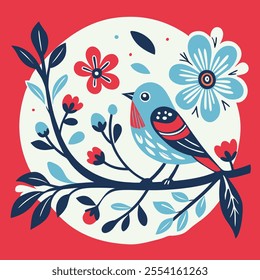 A Colorfull Flower and Bird Illustration.