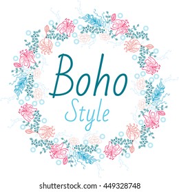 Colorfull flowers frame in boho chic style.