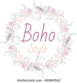 Colorfull flowers frame in boho chic style.