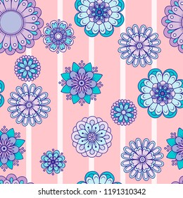 colorfull flowers with vertical lines background for textile pattern, fashion print