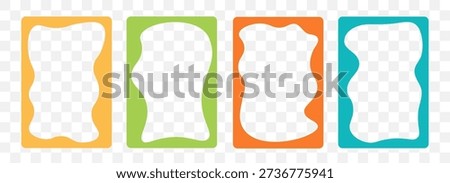 Colorfull frames with wavy or wiggle edge.  Photo border shapes. Curly rectangle box form for text. Vector