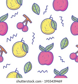 Colorfull Fruit Doodle Pattern Seamless Background