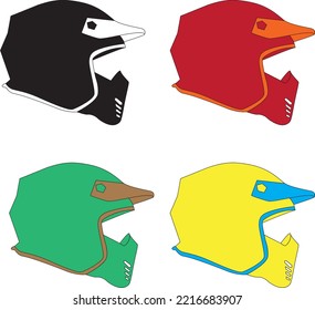 Colorfull Full Face Helmet Set Vector. Black, Red, Yellow, Green