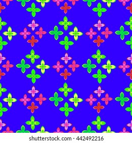 Colorfull geometric seamless pattern with flowers
