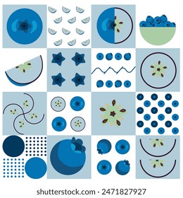 colorfull geometric set of patterns with blueberries