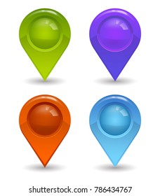Colorfull gradient red, green, violet and blue pins set.