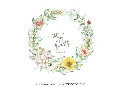 colorfull hand drawn floral wreath illustration