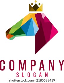 colorfull horse logo with crown illustration
