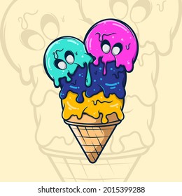 COLORFULL ICE CREAM CONE VECTOR ILLUSTRATION