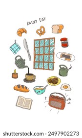 Colorfull Illustration art of objects to rainy days doodle