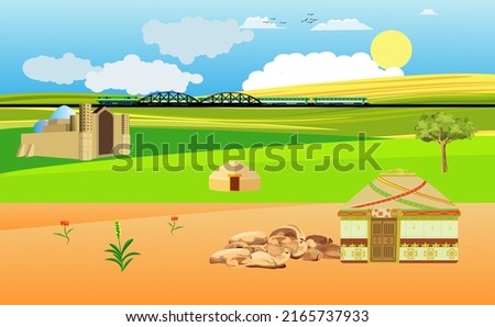 Colorfull landscape Vector template of Turkestan city adverising illustration