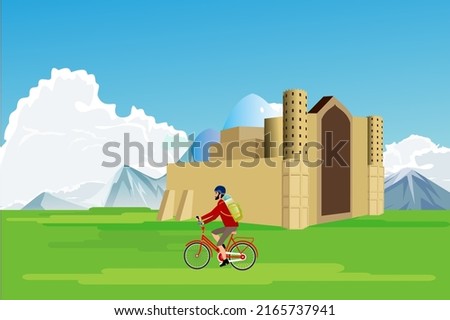 Colorfull landscape Vector template of Turkestan city adverising illustration