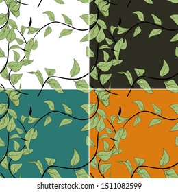 Colorfull leaves in modern style on colorfull background. Colorful vector illustration. Botanical illustration. Seamless vector texture. Print, template, design element. Seamless floral background.