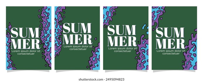 colorfull liqud  motion at corner. wavy summer concept for print, greeting card or book templates. summer abstract background set vector illustration.