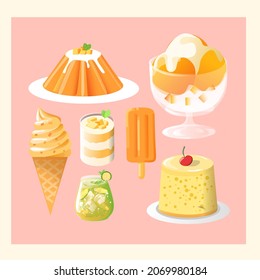 Colorfull mango dessert vector set 