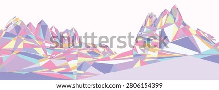 Colorfull mountains in low poly style. Polygonal iridescent pastel mountain ridges. Vector landscape background