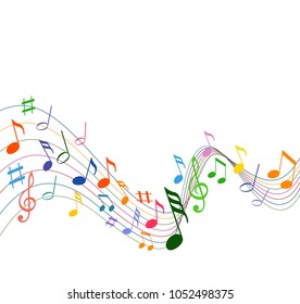 Colorfull music notes on a solide white background