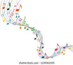 Multicolour Musical Notes Staff Background Vector Stock Vector (Royalty ...