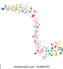 Colorfull music notes on a solide white background