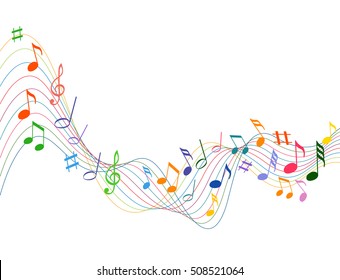 Multicolour Musical Notes Staff Background Vector Stock Vector (royalty 