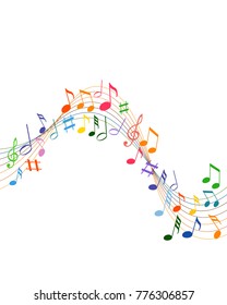 Colorfull music notes on a solide white background